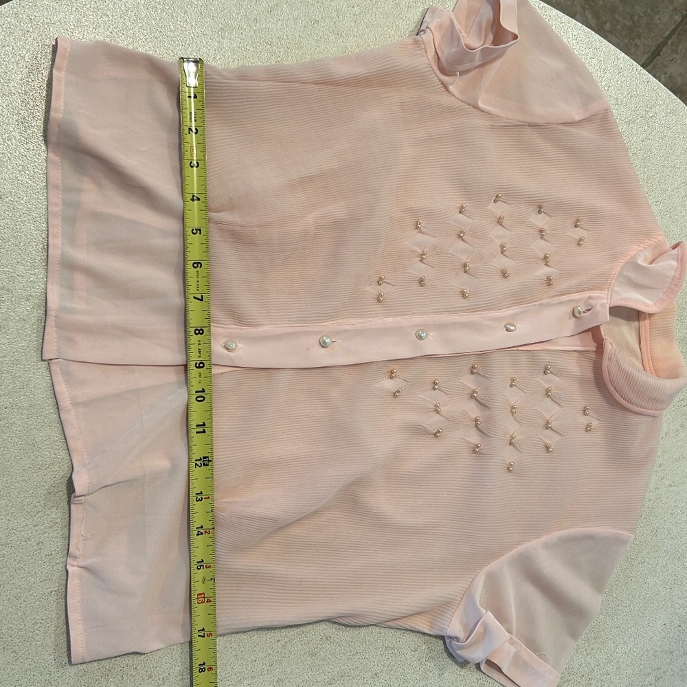 1950’s Vintage Blouse Feminine Pink Faux Pearls Pleated Size Large - Picture 6 of 9